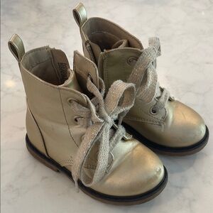 Cat & Jack Metallic Gold Faux Leather Lace-Up Side Zipper Toddler Boots Size 7